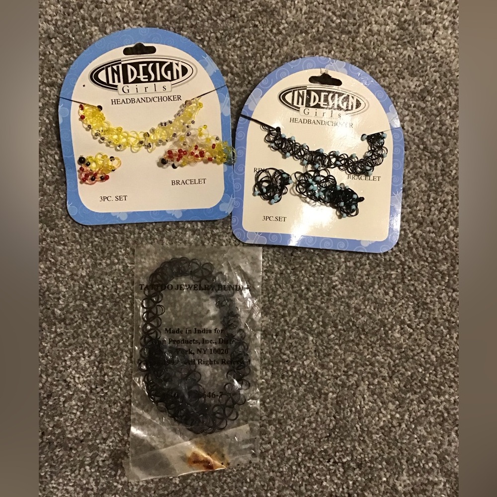 Tattoo Bracelet, ring, headband/choker set